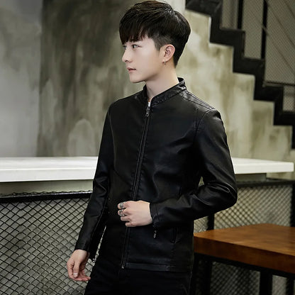 Autumn Winter Comfortable Fashionable Trendy Handsome Men Imitation Leather Jacket Simple Natural Windproof Warm Leather Jacket