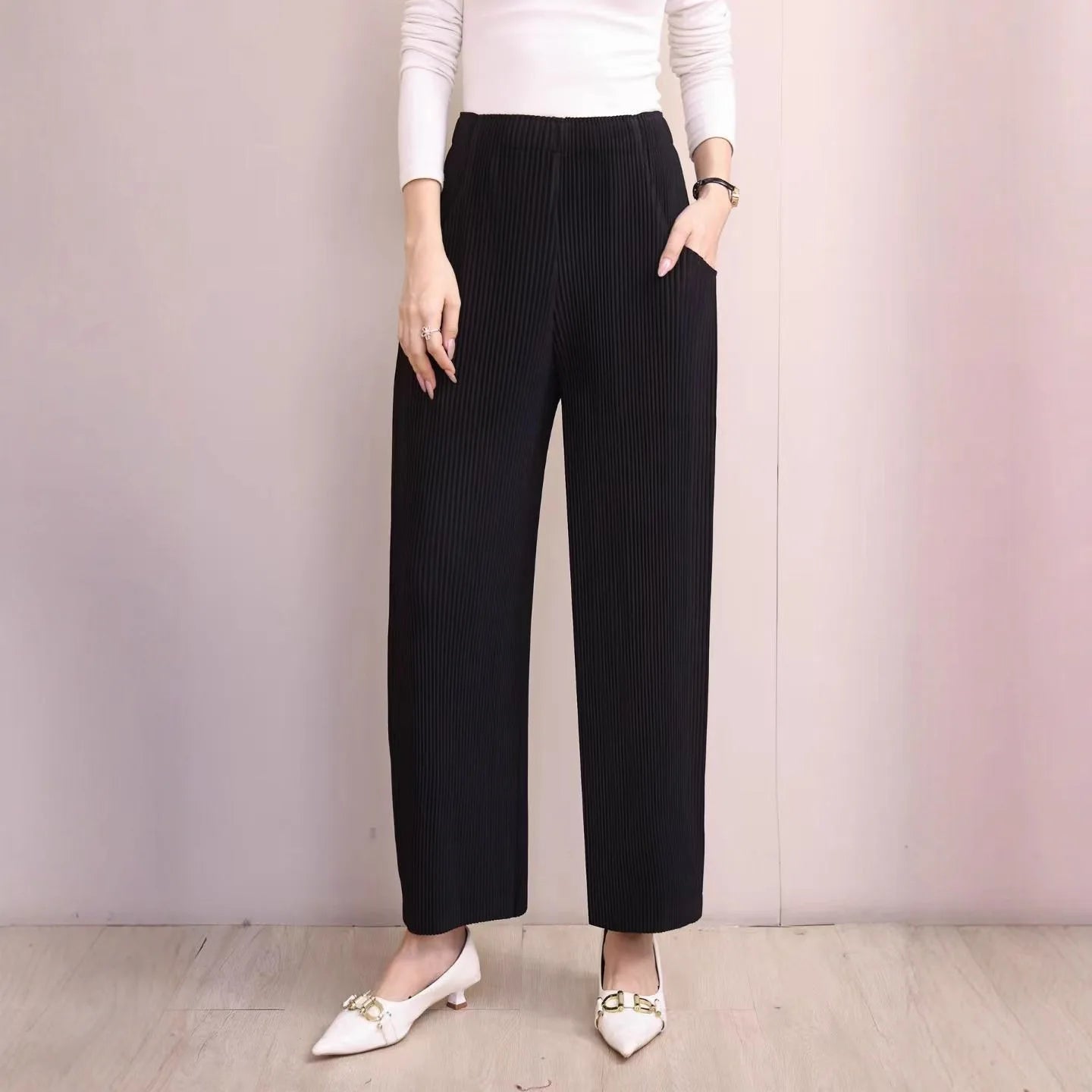 Miyake Pleated Fall Women Pants New High-waisted Thin Casual Pants Temperament Fashion Versatile Office Commuting Women's Pants