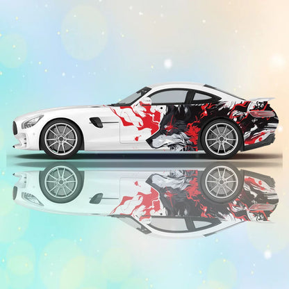 Red Lightning Ferocious Wolf Car Vinyl Wraps Decal Self-adhesive PVC Sticker Suitable for Trucks SUV Decoration Auto Accessories
