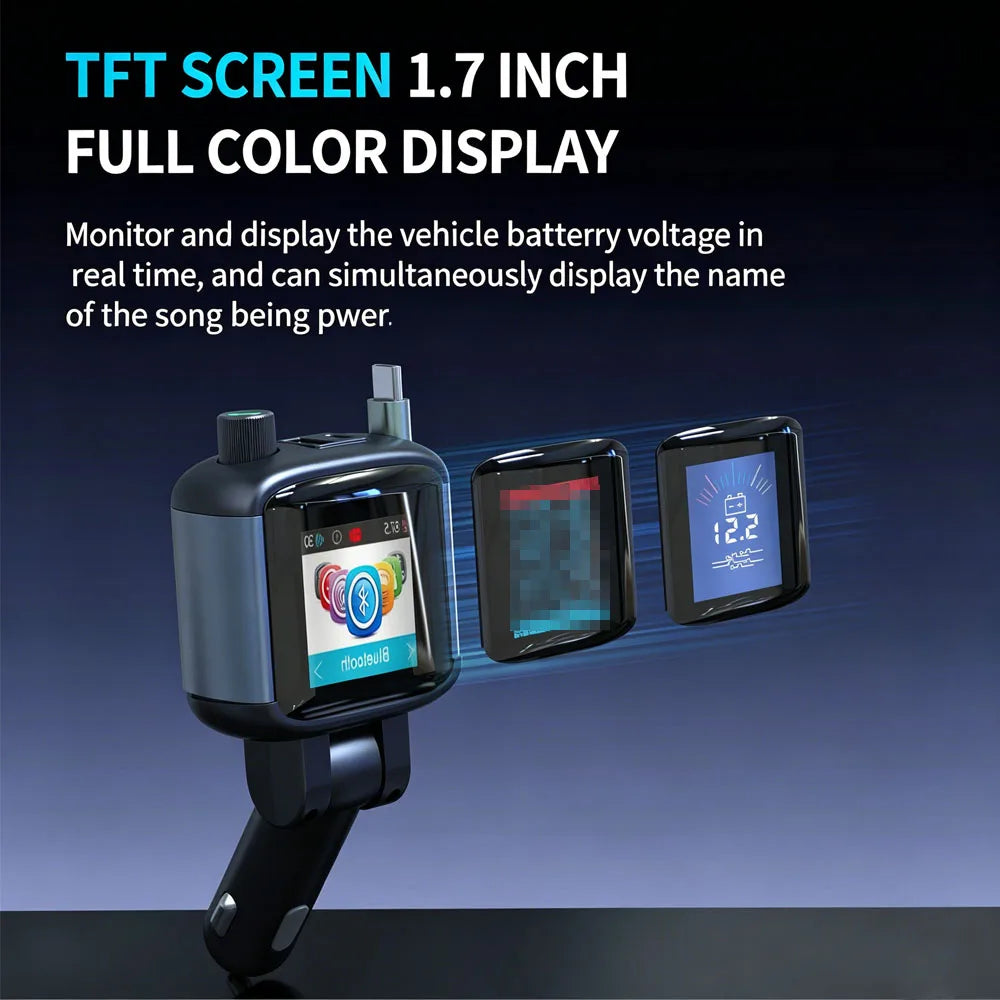 Color Screen Bluetooth FM Transmitter Car Charger 83W PD Fast Charger Car Radio with Mic For Wireless Hands Free Call MP3 Player