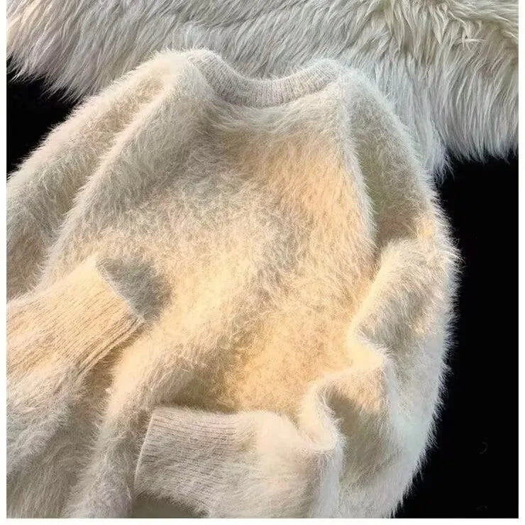 Warm Loose Men's Knitted Sweater Soft Fluffy round Neck Casual Winter Fashion Thick Long Sleeve Youth Style  Color