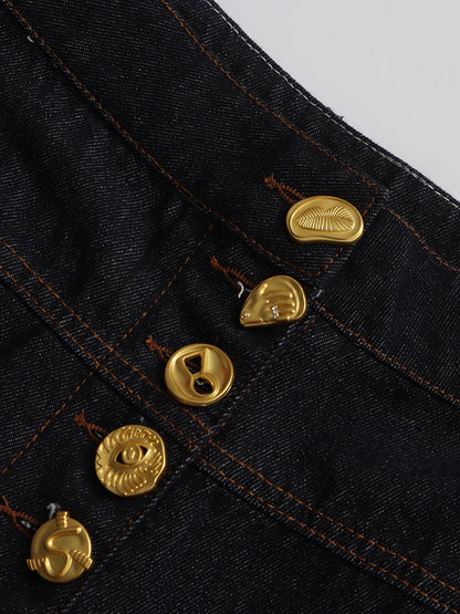 VGH Solid Spliced Button Loose Denim Two Piece Sets For Women Lapel Long Sleeve Top High Waist Pants Chic Set Female Fashion