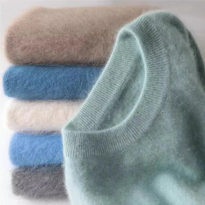 Men's 100% pure Mink Cashmere Sweater O-Neck Pullovers Knit Large Size Mink Sweater Winter New Tops Long Sleeve High-End Jumpers