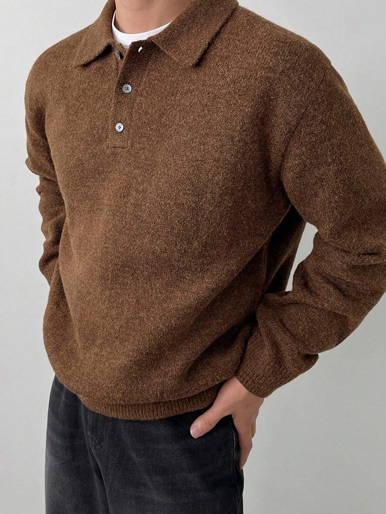 Fall Winter Men's Old Money Style Loungewear, LVLAEA Solid Color Lapel Button-Up, Loose Warm Long Sleeve Pullover Shirt