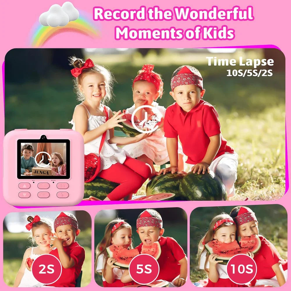 Upgrade Kids Camera Instant 1080P HD Dual Lens Selfie Digital Camera for Girls Boys Christmas Birthday Gifts Toys With 32G Print