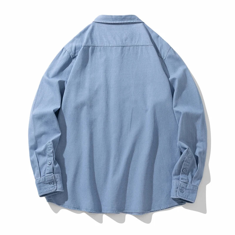 Classic Washed Denim Shirt Men's 2025 Autumn New Dark Blue Fashion Loose Casual Long-sleeved Jean Shirts Korean Clothes