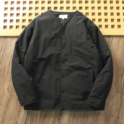 Men's Winter Thickened Cotton Jacket Lightweight Warm Retro Loose Casual V-Neck Cotton Coat Polyester Fiber Fill Regular Sleeve