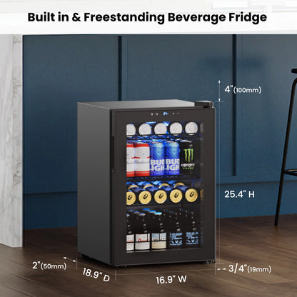 Beverage Refrigerator Cooler-77Cans Freestanding Mini Fridge Cooler with Glass Door for Home Office