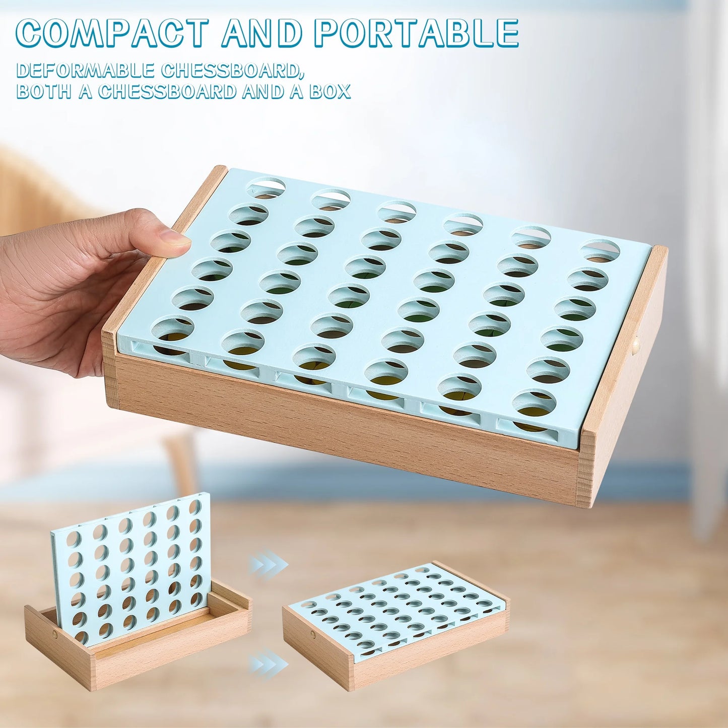 AIUAZA Wooden 4 in a Row Game - Classic Strategy Game for Adults Children-Connect Discs of Same Colour in a Row - Travel Games