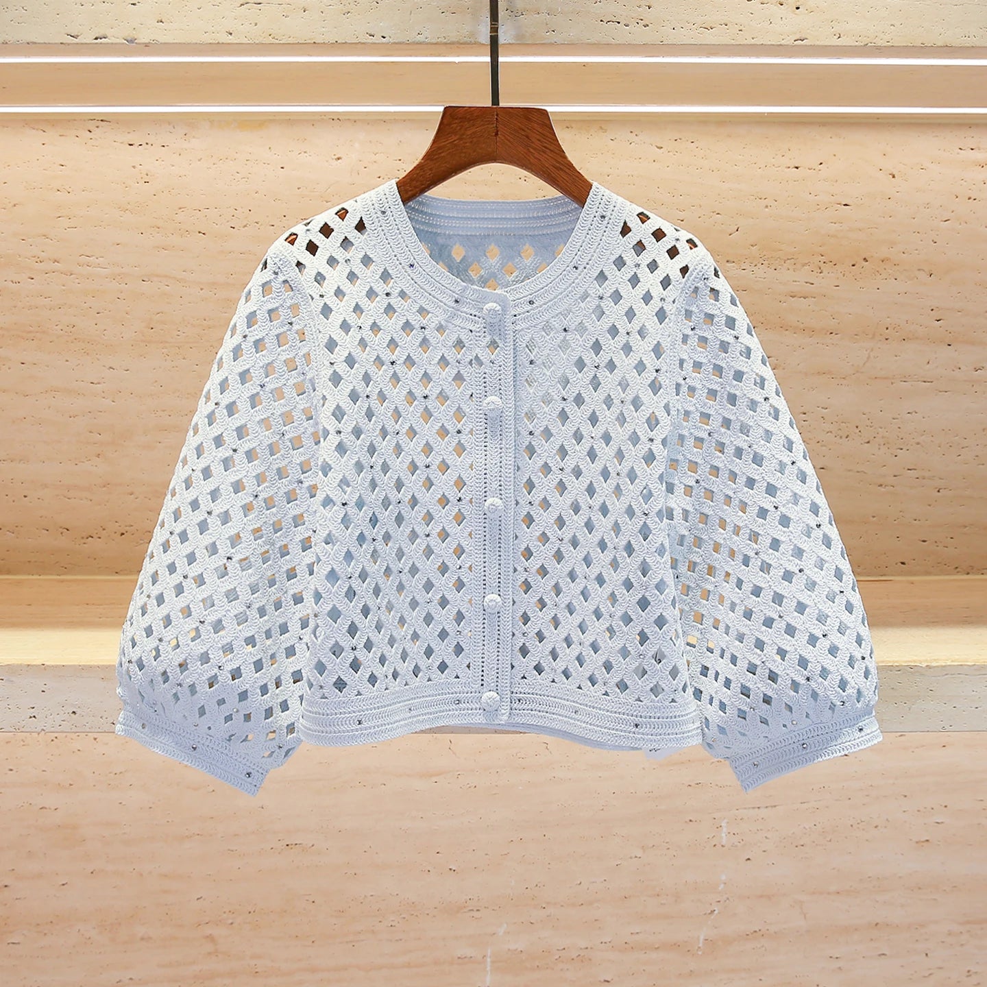 M Home Nan You High End Women's Spring 2026 Lantern Sleeve Rhinestone Knitted Jacket Strap Dress Set Fashionable Commute Style