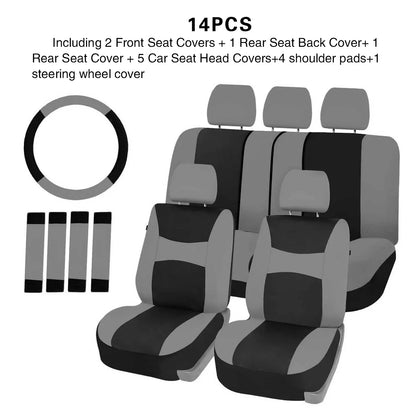 AUTOKING Universal Car Seat Covers Set Breathable Polyester Front Rear Covers with Steering Wheel & Seatbelt Pads Fits Most Car