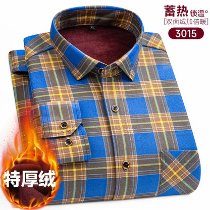 New Men's Long-Sleeved Shirt Thickened and Fleece Warm 8XL9XL Plus Size Autumn and Winter Casual No-Ironing Comfortable Top