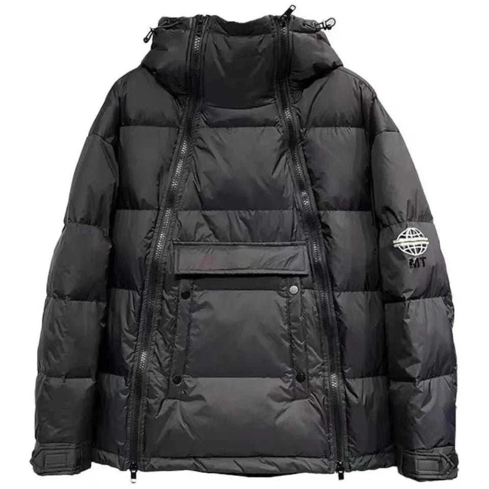 Winter New Style Men's Casual Hooded down Cotton Jacket Double Zipper Versatile Bread Style Popular Couple's Coat