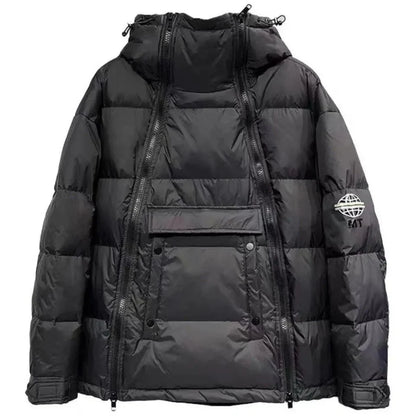Winter New Style Men's Casual Hooded down Cotton Jacket Double Zipper Versatile Bread Style Popular Couple's Coat