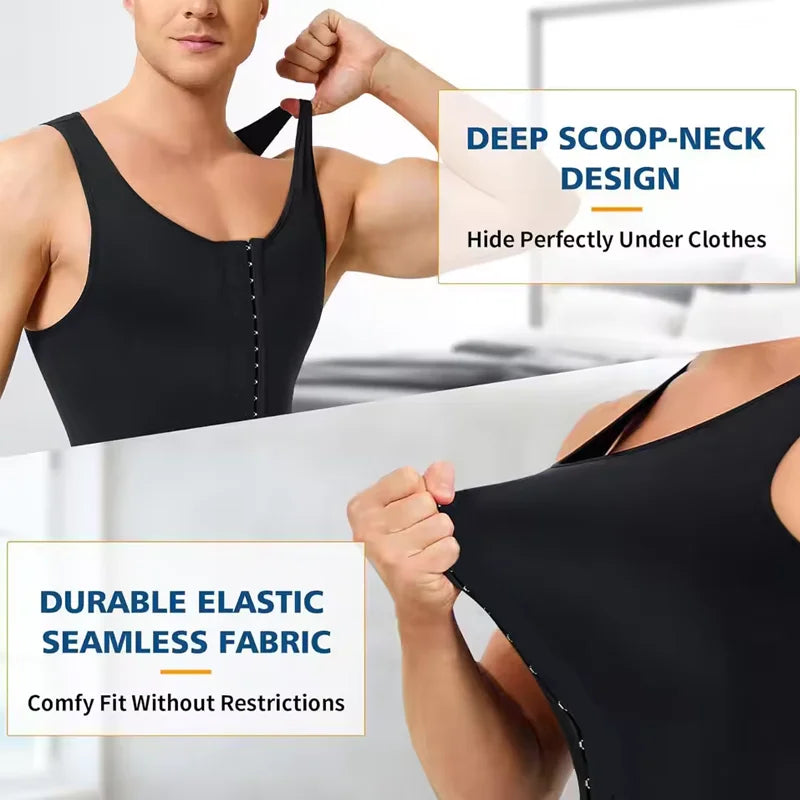 Mens Slimming Full Body Shaper with Hook Closure Compression Tummy Control Bodysuit Shapewear Sleeveless Corset Open Crotch Faja