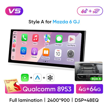 Ainavi 12.3 inch Car Radio For Mazda 6 GJ Series Atenza 2013 2014 2015 Wireless Carplay Android Auto 4G Car Multimedia Player
