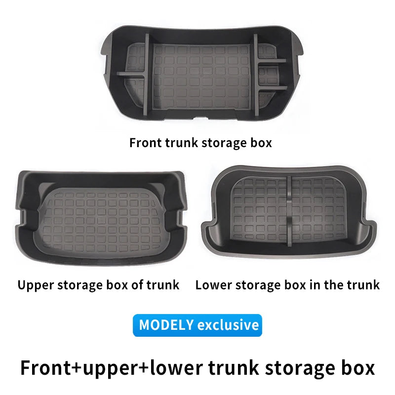 For Tesla Model Y Juniper 2021-2025 Launch Front&Rear Trunk Storage Box Double-Deck Luggage Frunk Organizer Box Dustproof Cargo