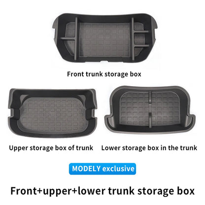 For Tesla Model Y Juniper 2021-2025 Launch Front&Rear Trunk Storage Box Double-Deck Luggage Frunk Organizer Box Dustproof Cargo