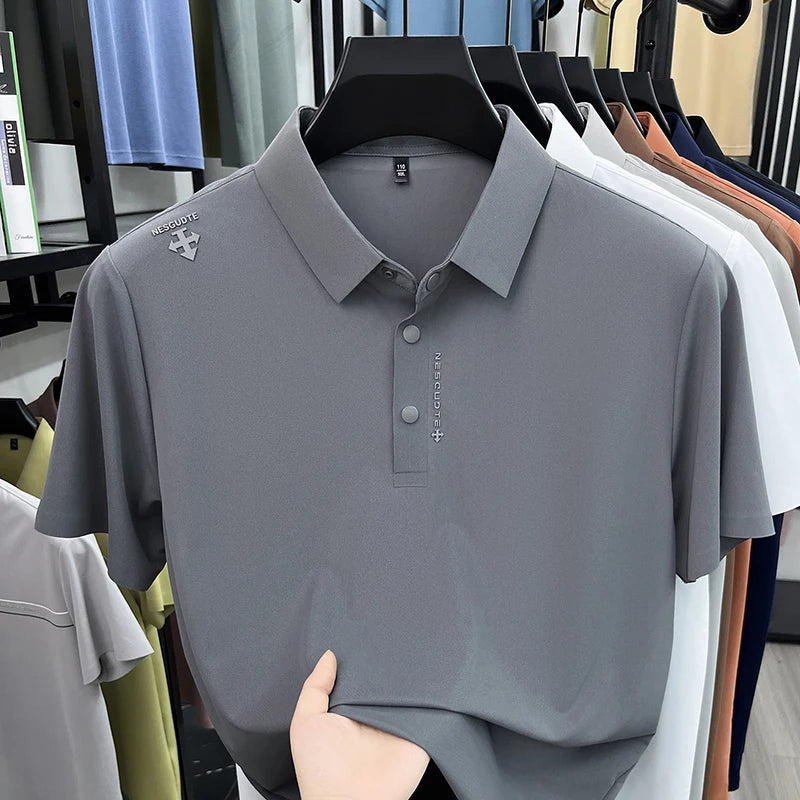 Hot-Selling Man Short-Sleeved Polo Shirt Letter Print Button Lapel Summer T-Shirt Sports Casual Outdoor Seamless Men's Clothing