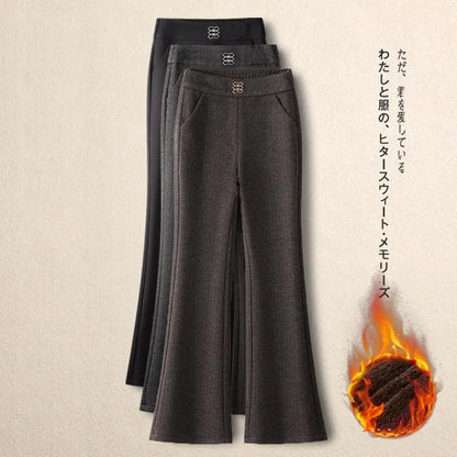 Thickened Fleece Lined Woolen Wide Leg Pants Casual Trousers for Middle Aged And Elderly Autumn Winter New Style Fashionable ...