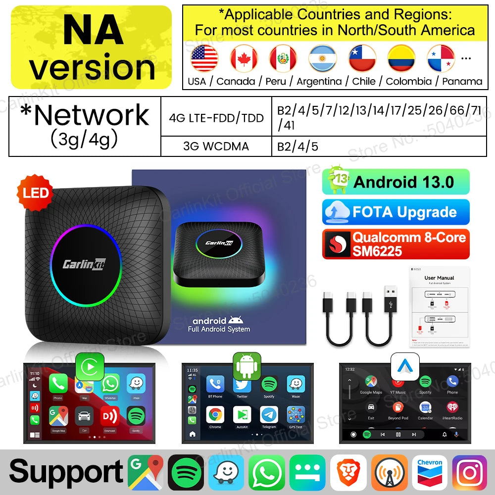 2026 CarlinKit CarPlay AI Box Android 13.0 QCM6225 8-Core Android Auto Wireless CarPlay Adapter 2.4+5GGPS 64G 128G FOTA Upgrade