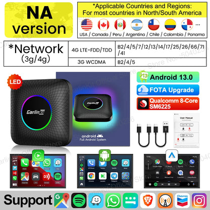 2026 CarlinKit CarPlay AI Box Android 13.0 QCM6225 8-Core Android Auto Wireless CarPlay Adapter 2.4+5GGPS 64G 128G FOTA Upgrade