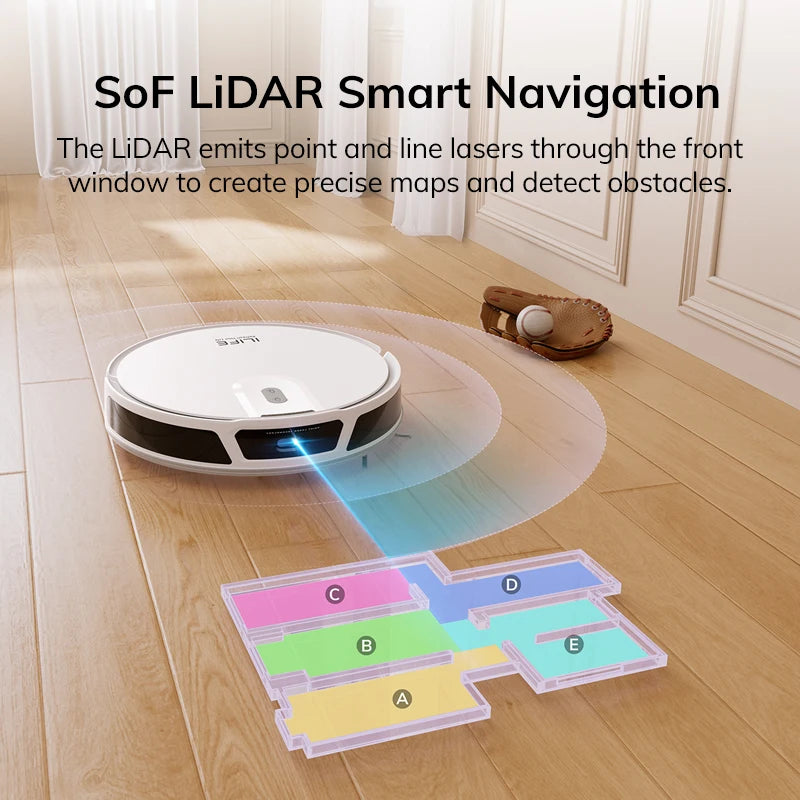 Ilife V20 Robot Vacuum Cleaner, 5000Pa Suction, Sof Lidar Smart Navigation, App Control, Customizable Cleaning, Self Charging
