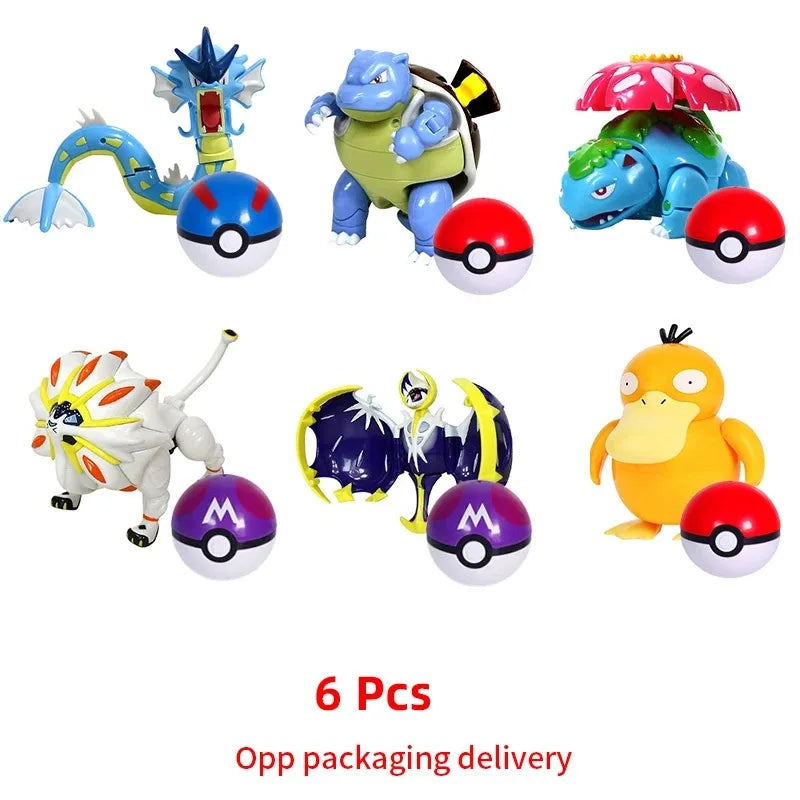 Pokemon Figure ball transform Action Gyarados Charizard Venusaur Blastoise Mewtwo Pikachu Mew Snorlax Poke ball Pokeball gift