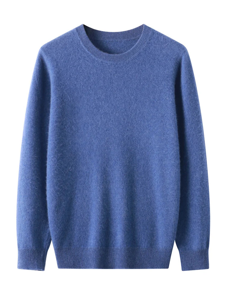 Autumn Winter Men O-neck 100% Merino Wool Pullover Cashmere Sweater Basic Casual Bottom Business Knitwear Soft Warm Clothing
