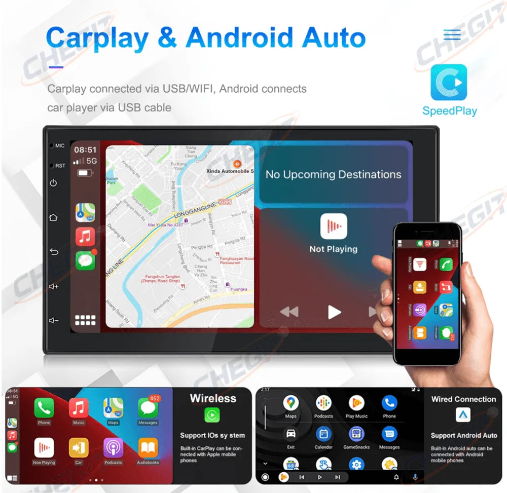 Universal 7"/9"/10“ 2DIN Android 13 4+64G Car Stereo Carplay Android Auto GPS Navigation Bluetooth FM RDS Radio WIFI Touchscreen