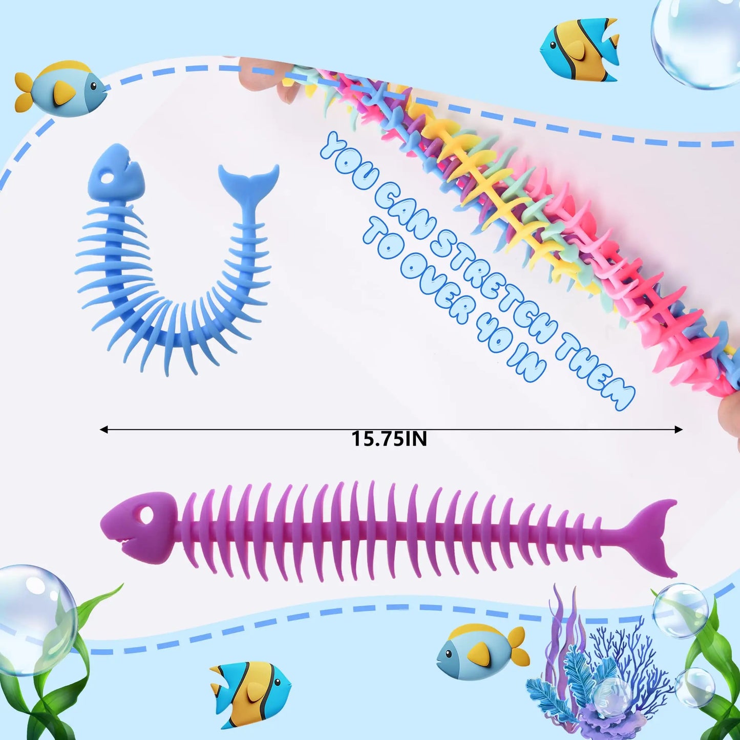 5/10/20/40pcs Squishy Fidget Toys,Fish Bone Sensory Toys, Muticolor Stretchy Strings Toy for Stress Relief, Tangle Fidget Toy,