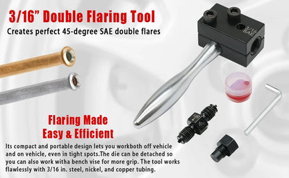 3/16" Brake Line Double Flaring Tool Kit Detachable Hand Held Tube Flare Tool Set for Car Repair 4.75mm