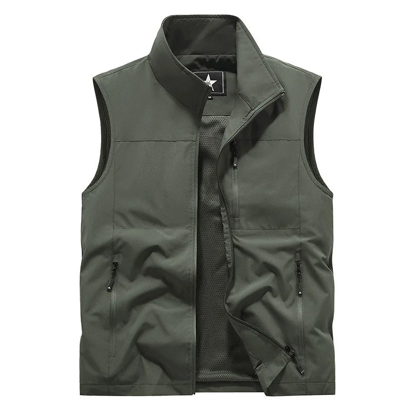 New Summer Men Outdoor Cargo Vests Thin Mesh Breathable Waistcoats Climbing Sleeveless Jackets Male Sportswear Casual Vests 6XL