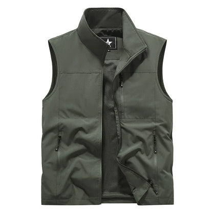 New Summer Men Outdoor Cargo Vests Thin Mesh Breathable Waistcoats Climbing Sleeveless Jackets Male Sportswear Casual Vests 6XL