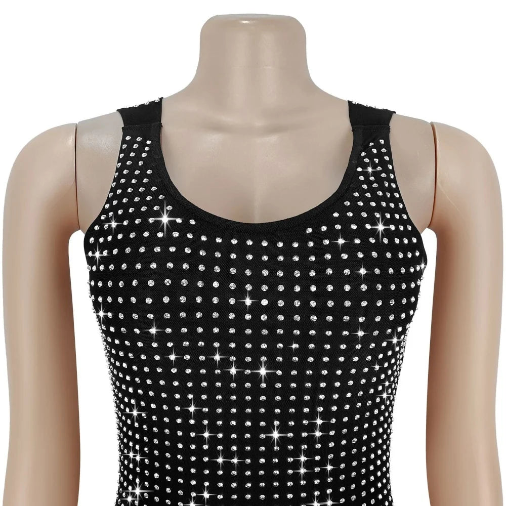 RLMABABY Sexy Swinging Collar Diamond Women Club Bodycon Dress Sleeveless Backless Evening Party Long Prom Dress