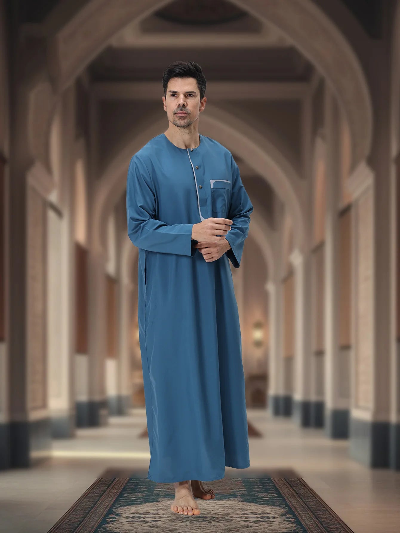 Moroccan Robe for Men Middle East Thobe Long Dress with Pockets Kaftan Muslim Clothing Arabic Dress Men