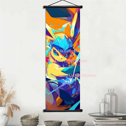 Anime Pokemon Scroll Painting Bulbasaur Charmander Squirtle Poster and Print Watercolor Wall Art Picture Home Decor Kids Gifts