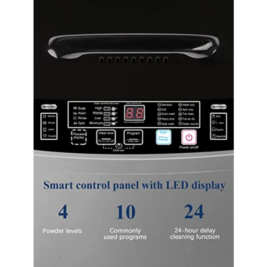 Full Automatic Washing Machine for RV, Camping, Apartment, Dorm: Dark Grey Portable Washer with LED Display, 17.7 lbs Capacity,