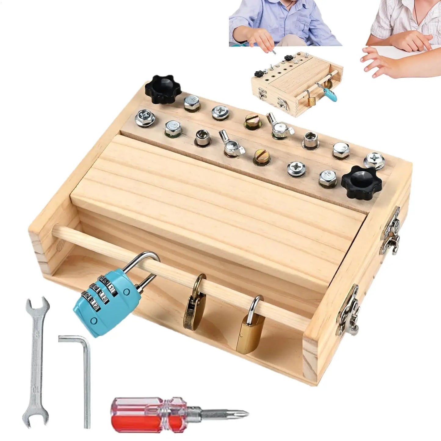 Montessori Screwdriver Board Toy Wooden Learning Key Lock Activity Sensory Fine Motor Skill Educational Toy for Kids Gifts