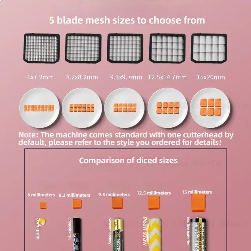 Electric Vegetable Cube Cutting Machine Fruit Slicer Cutting Strip Dice Food Processor With 3,4,5Blades