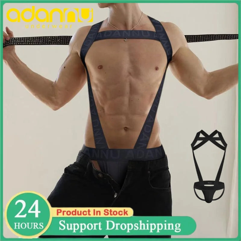 Men's Harness Straps Sexy Body Bondage Bra Underwear Nightclub Erotic Costume Hollow Out Performance Tank Top Clothing Corset