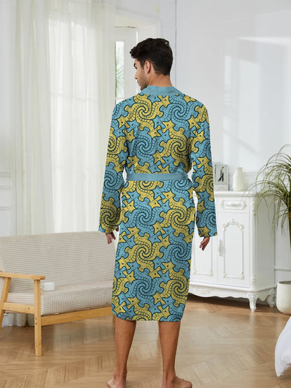 Men Robe 2025 Autumn Men Home Nightgown 3D Printed with Seahorse Pattern Long Sleepwear Thin Skin Friendly Quick Drying Bathrobe