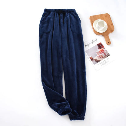 Mens Winter Fleece Lined Sleep Pants Warm Thickened Flannel Lounge Pants Elastic Cuff Homewear