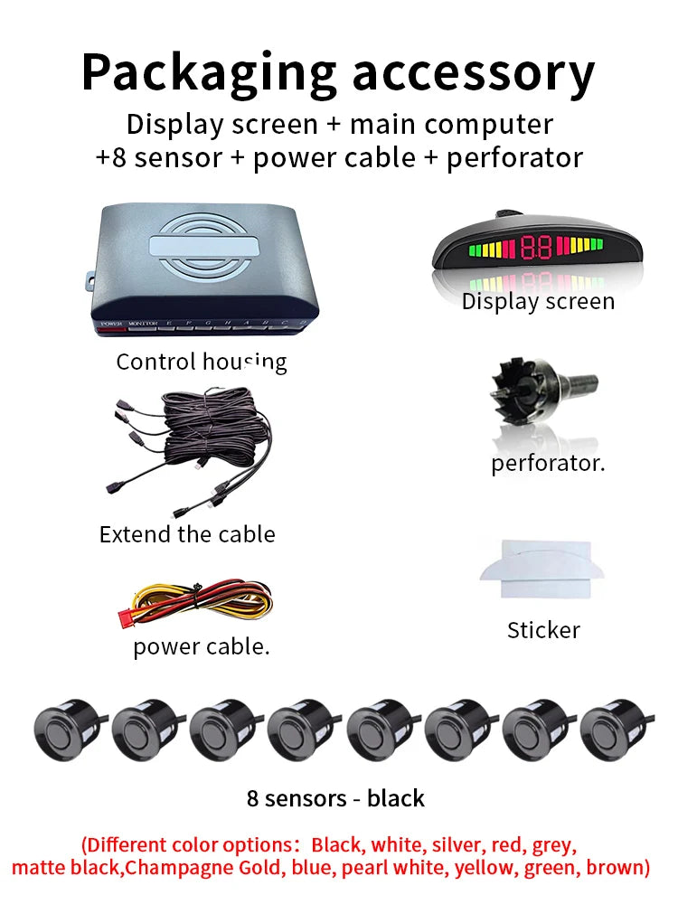 8 Sensors LED Car Parking Sensor 22mm Buzzer Warning With Display Screen Host Control Box For Truck Van RV