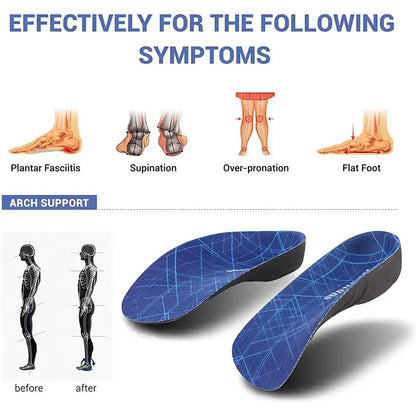 3/4 Plantar Fasciitis Orthotic Insoles, 330 LBS Firm Foot Support Insoles for Flat Feet, Heel Spurs, Overpronation, O/X-Legs
