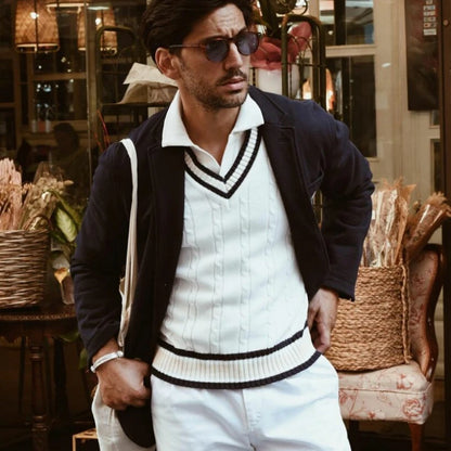 Mens &Womens V-Neck Cable Knit Sweater Vest Cotton Unisex Sleeveless Cricket Jumper for Spring Autumn Winter Golf Office Party