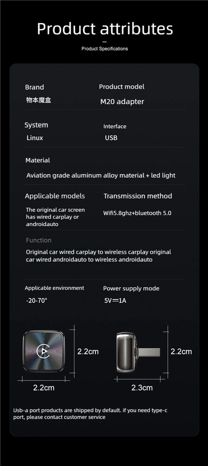 2026 Latest Wireless CarPlay Apapter USB CarPlay & Android Auto,Type-C Port,Converts Wired to Wireless,Plug & Play,Auto-USB