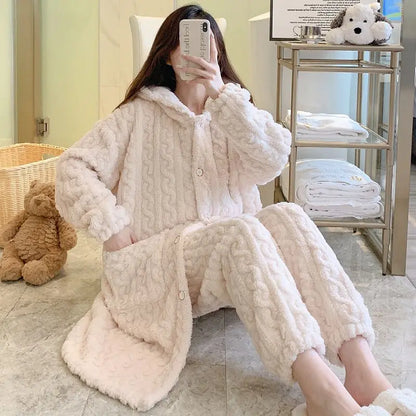 Long Padded Fce Women's Nightgown Outerwear Panda Design Autumn Winter Warm Spwear Two-Piece Set Couples Matching
