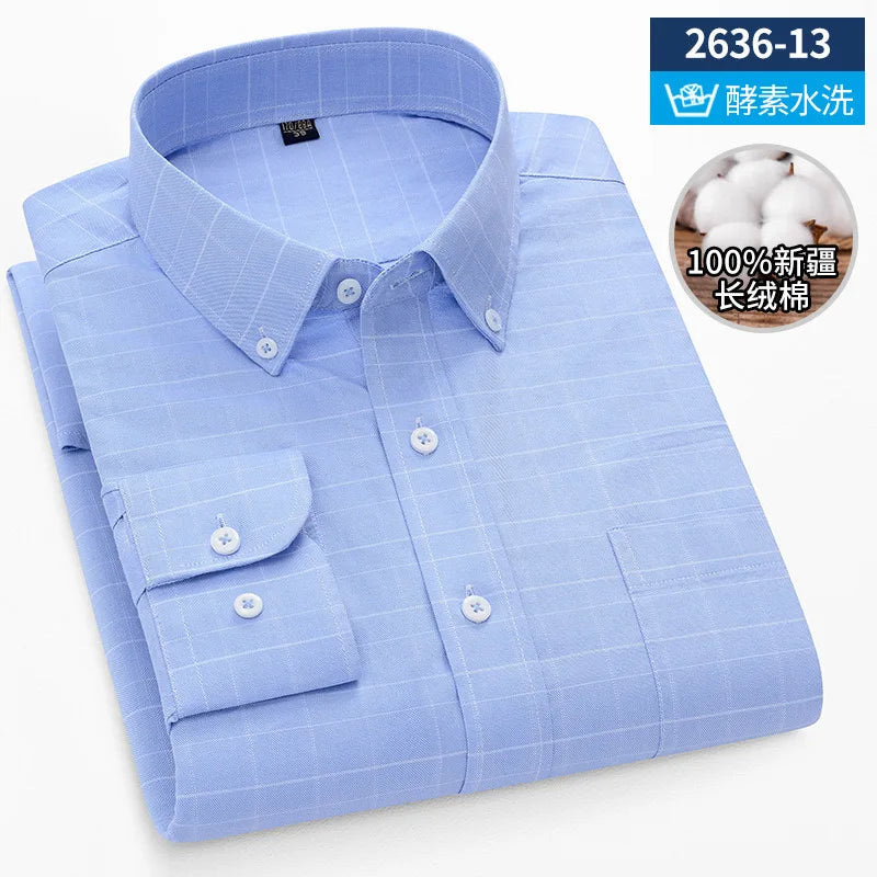 Men's long sleeve shirt pure cotton breathable comfortable business casual slim top shirt trend spring and summer formal wear