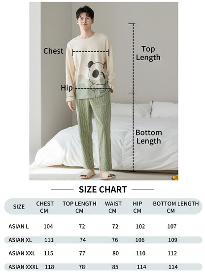 Men's 100% Cotton Long Sleeve Pajama Set, Spring Summer & All Season Plus Size Loungewear, Teen & Adult Pure Cotton Home Suit